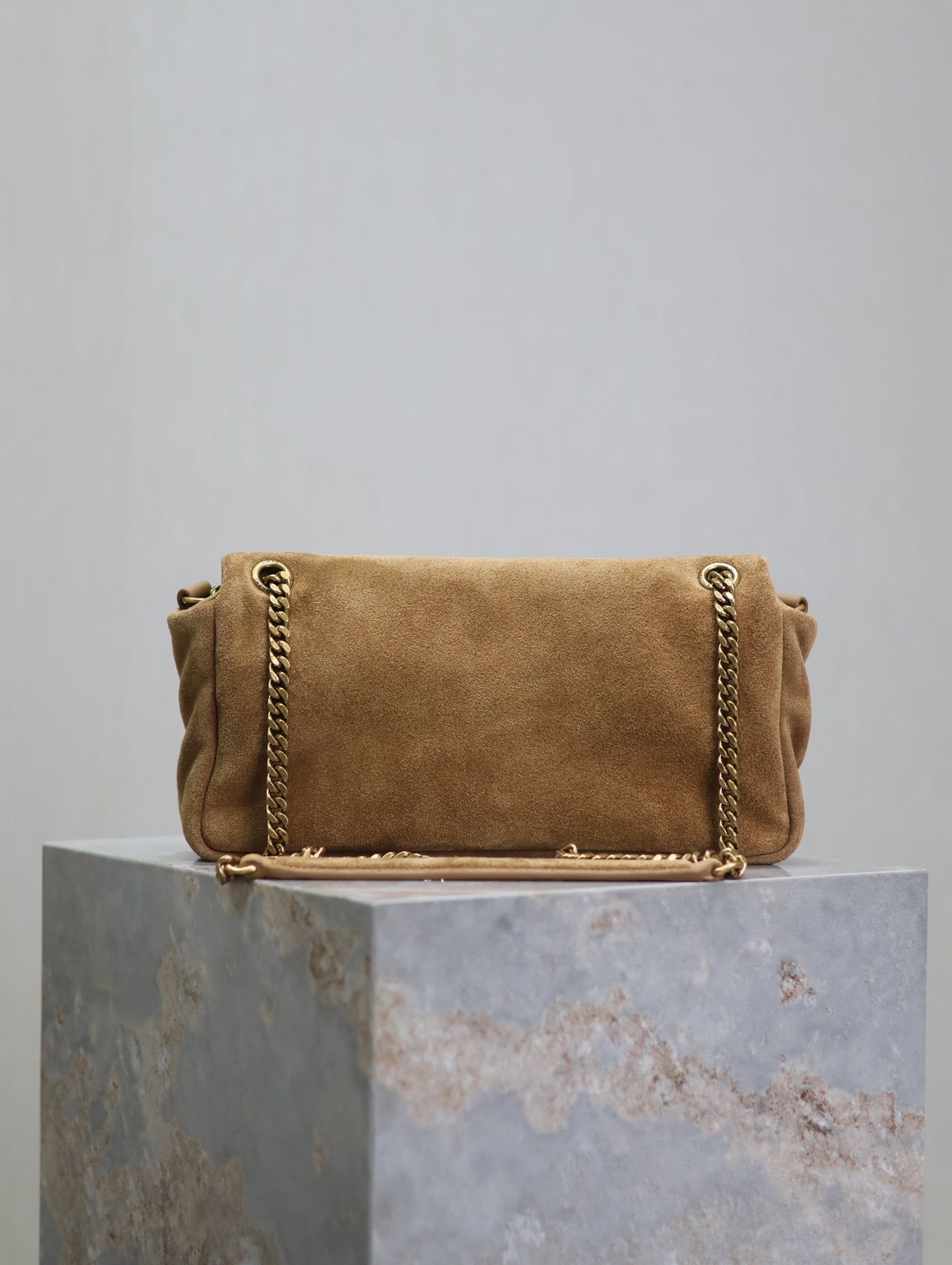 CALYPSO BAG 26 IN CIDER BROWN SUEDE GOLD HARDWARE