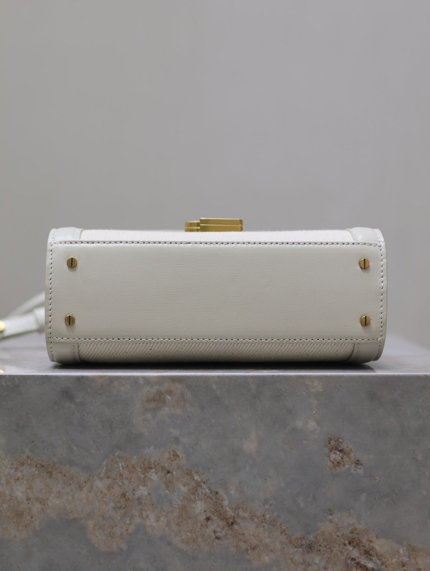 CASSANDRA MINI TOP HANDLE BAG 20 IN WHITE CANVAS AND LEATHER TRIM