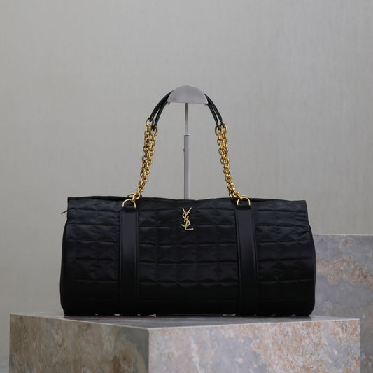 TRAVEL BAG 42 IN BLACK NYLON AND LEATHER TRIM GOLD HARDWARE