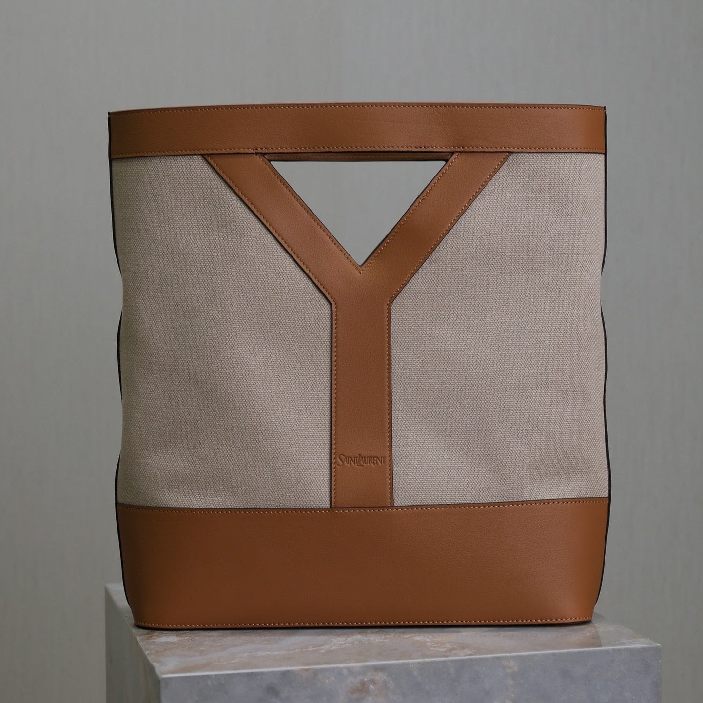 HANDBAG 33 IN WHITE CANVAS AND BROWN CALFSKIN