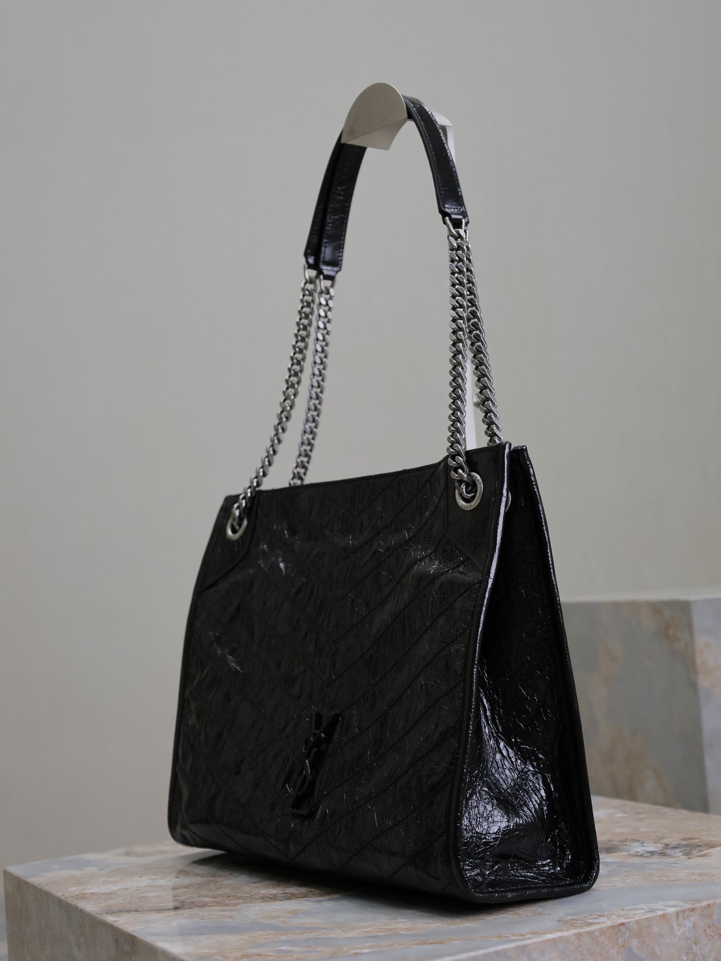 NIKI SHOPPING BAG 33 IN BLACK CRUMPLED CALFSKIN SILVER HARDWARE