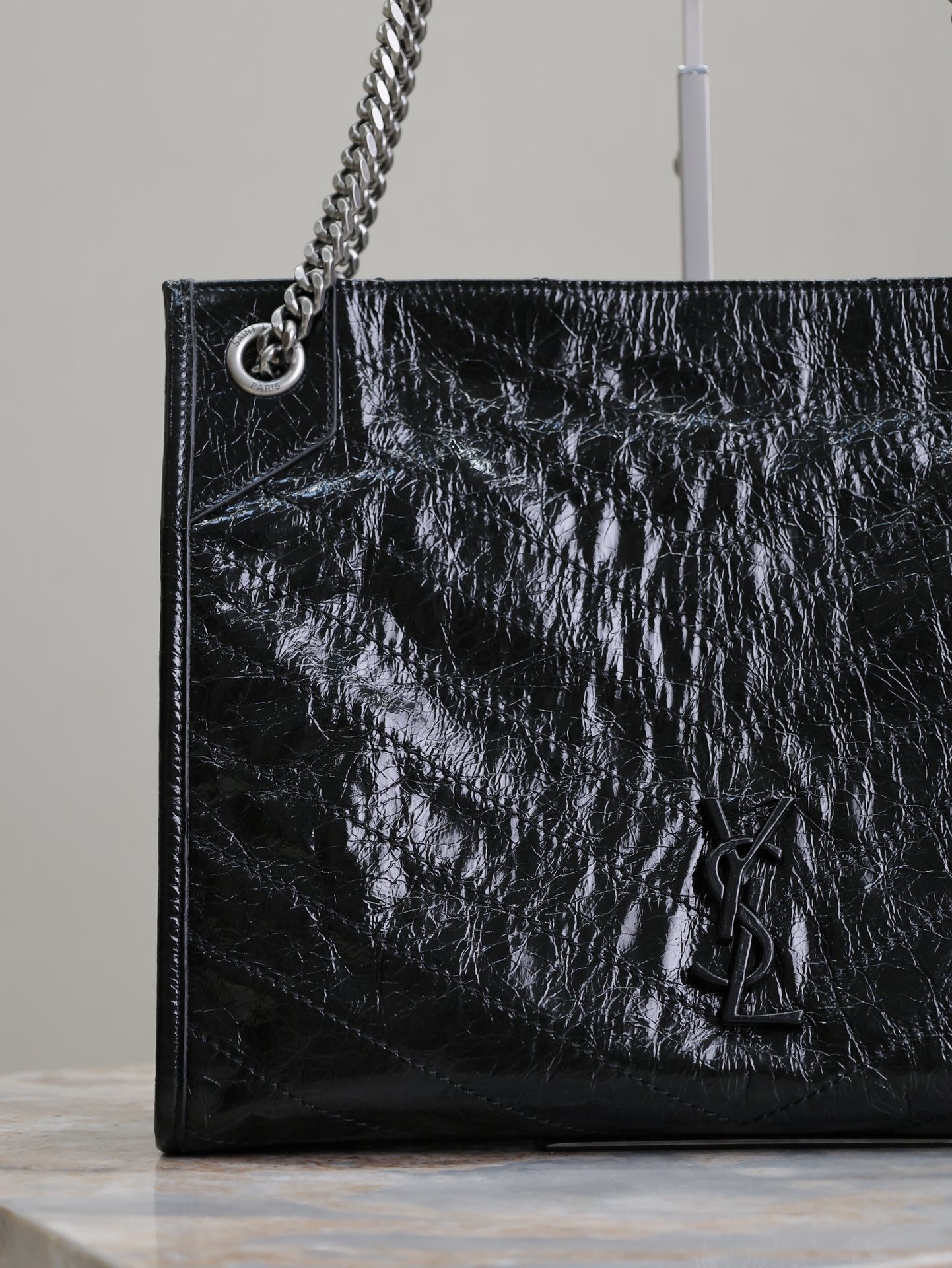 NIKI SHOPPING BAG 33 IN BLACK CRUMPLED CALFSKIN SILVER HARDWARE