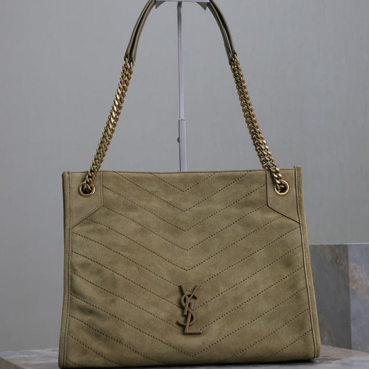 NIKI SHOPPING BAG 33 IN ECRU BEIGE SUEDE GOLD HARDWARE