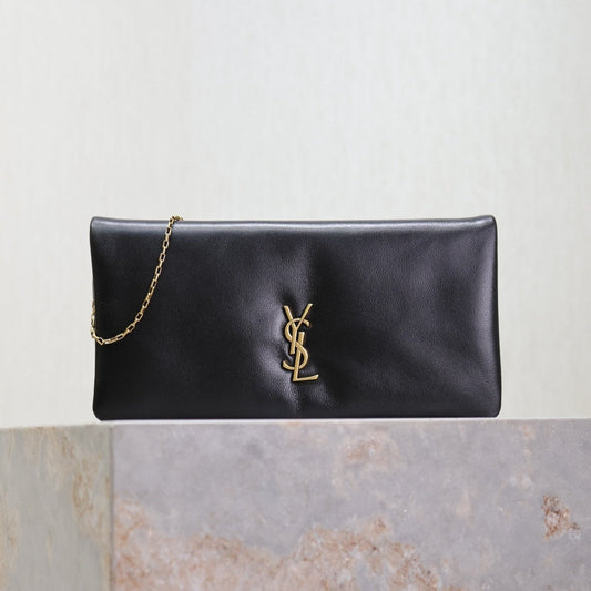 CALYPSO POUCH 24 IN BLACK LAMBSKIN GOLD LOGO