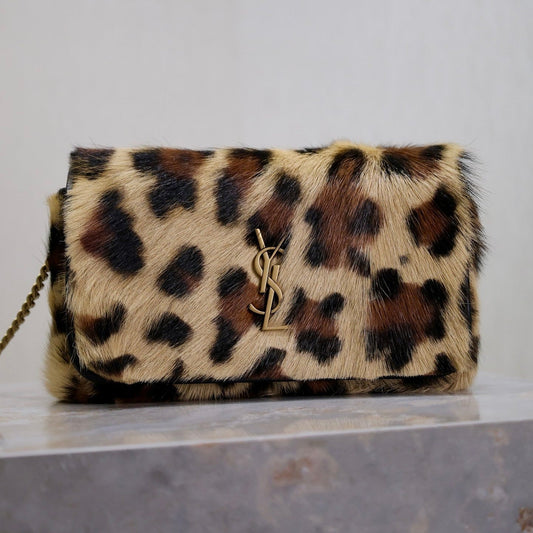 KATE SMALL BAG 20 IN LEOPARD PRINT FUR COPPER CHAIN