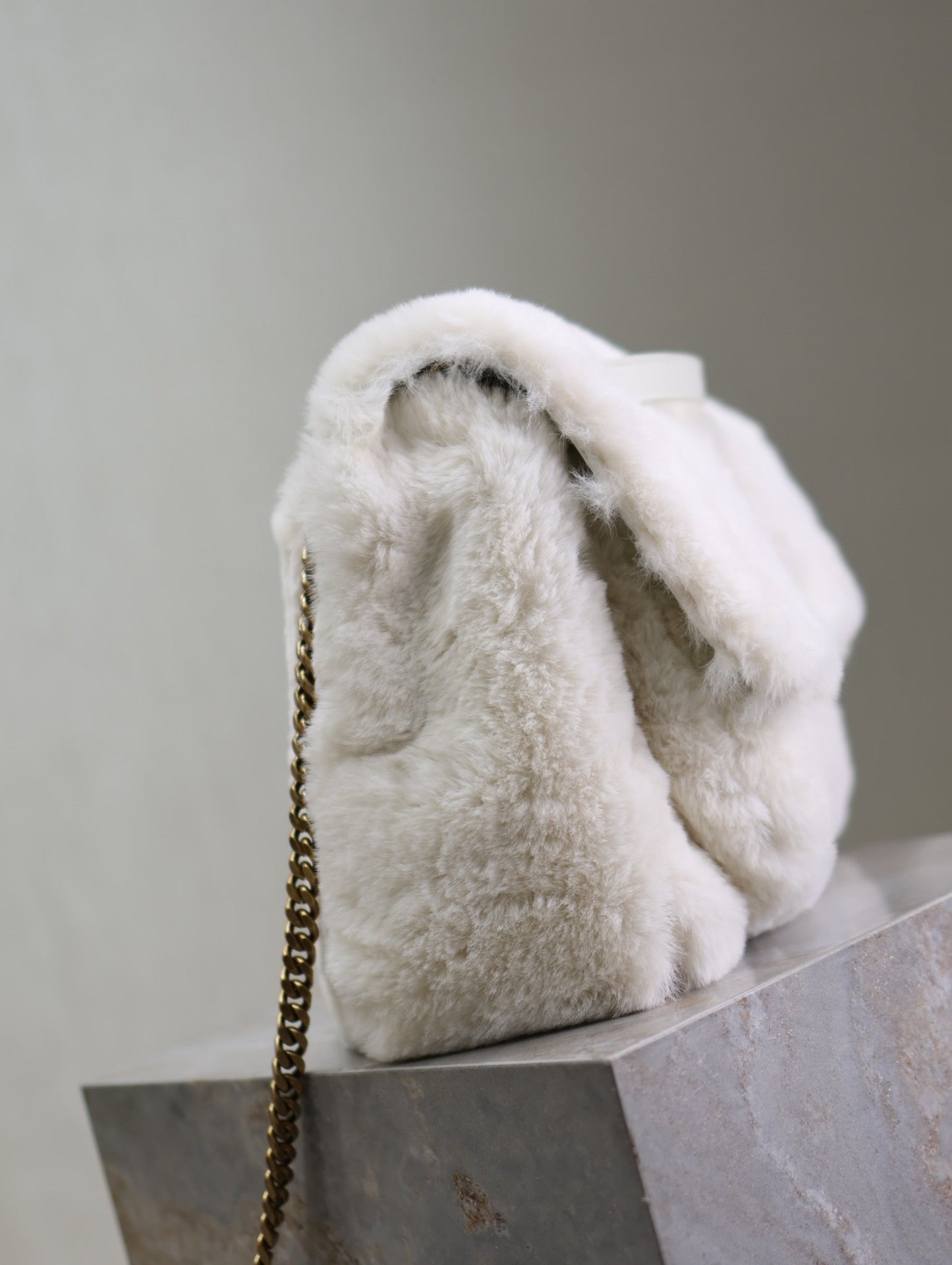 NIKI LARGE 32 IN WHITE RABBIT FUR GOLD HARDWARE