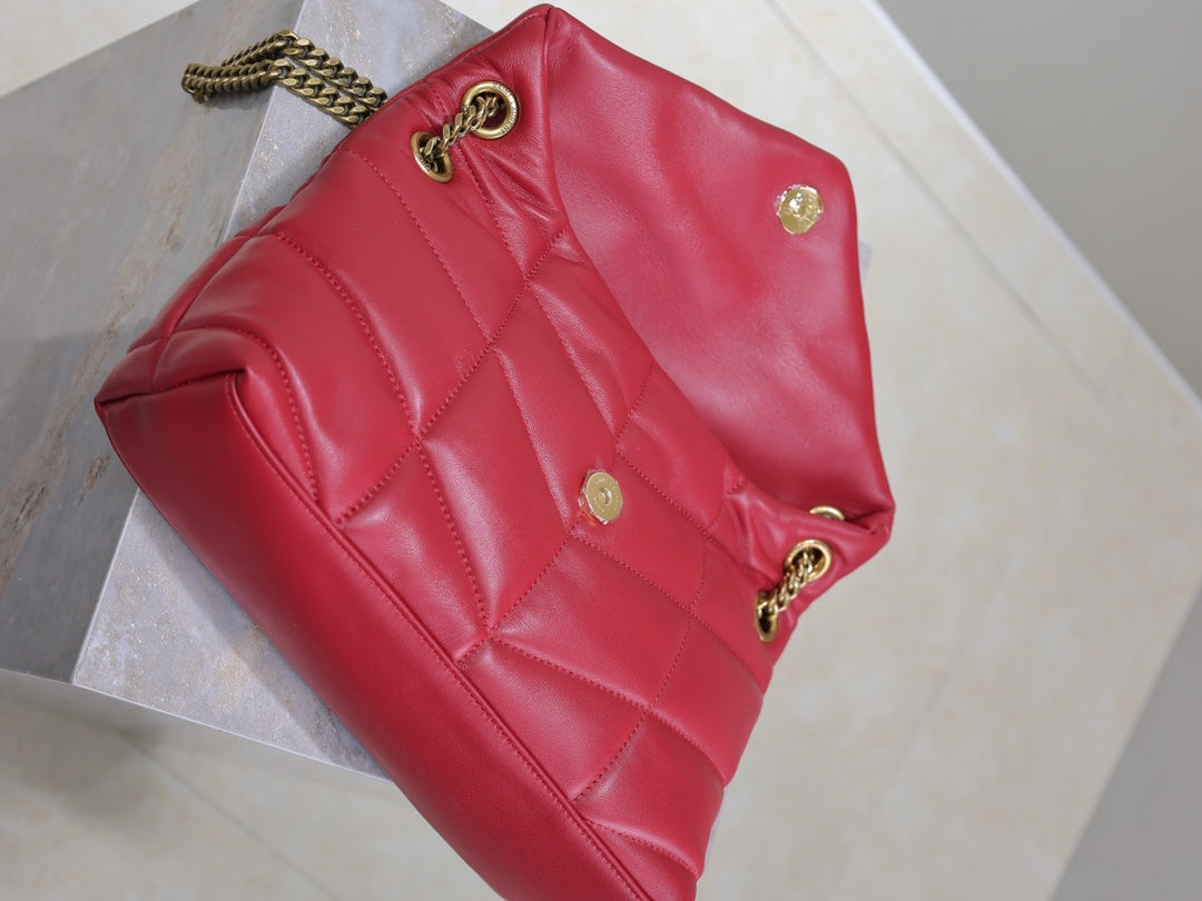 PUFFER SMALL 29 IN RED LAMBSKIN GOLD HARDWARE