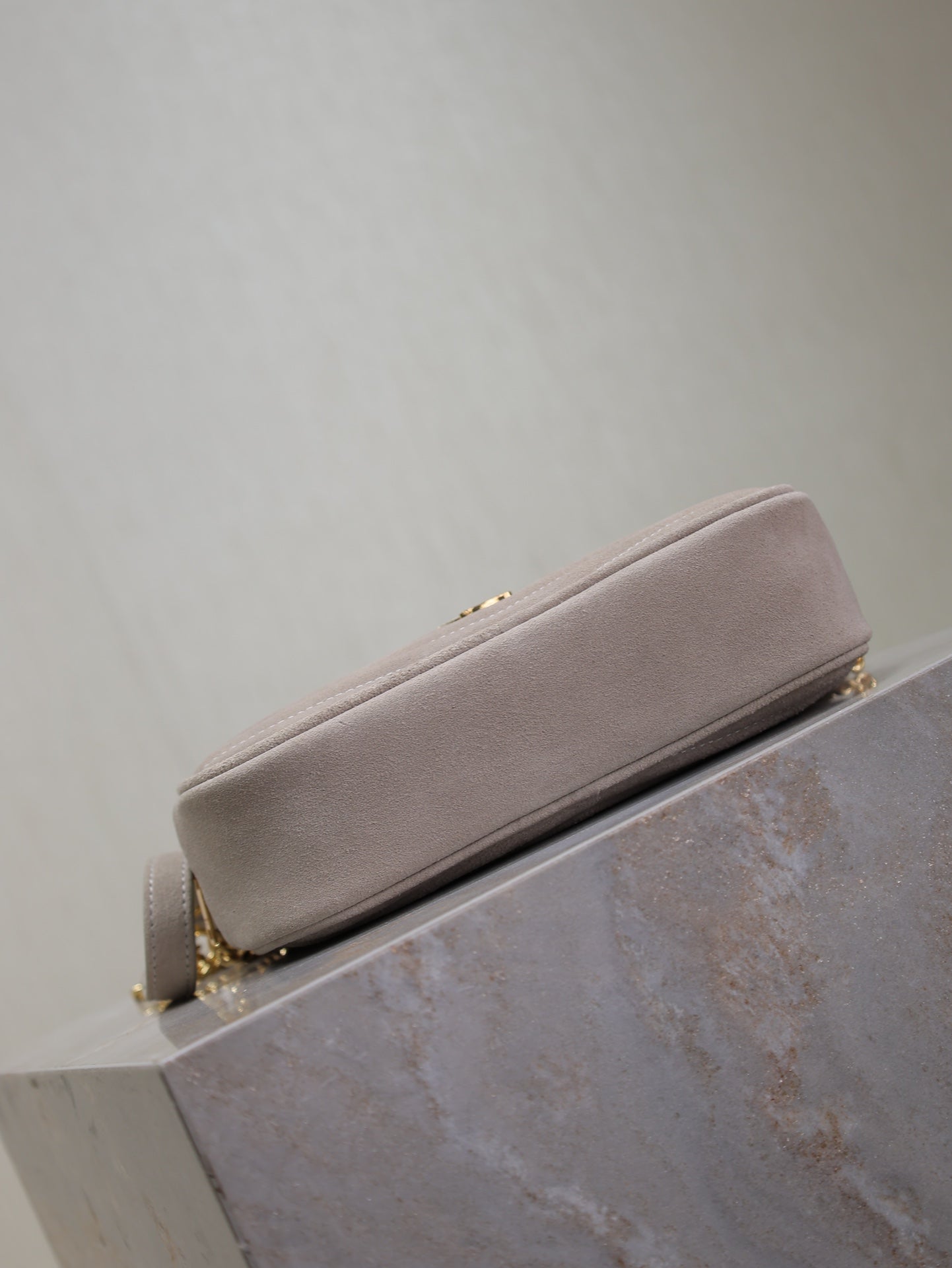 LOU MINI CAMERA BAG 18 IN SILVER PINK SUEDE GOLD HARDWARE