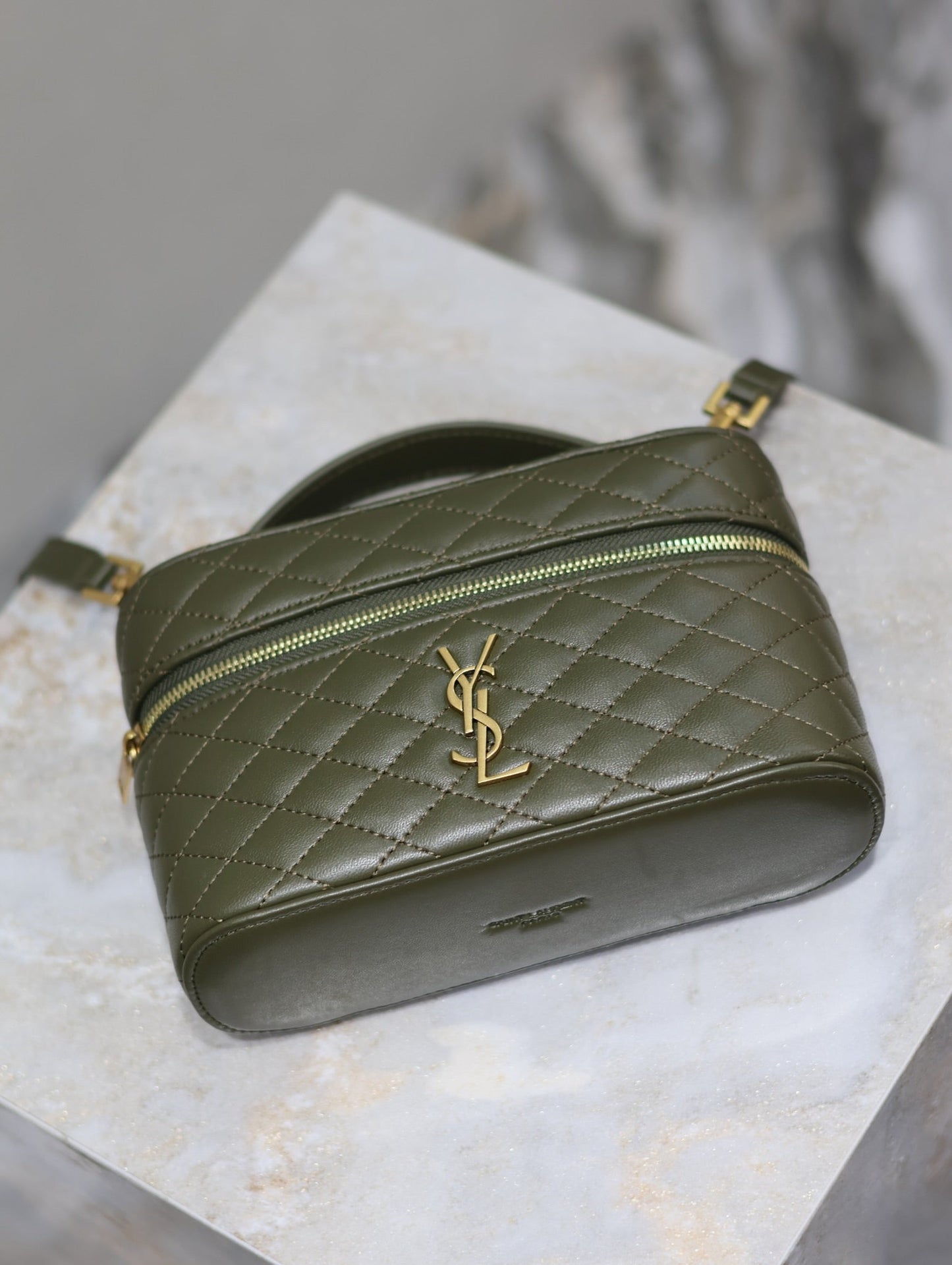 GABY MINI VANITY BAG 18 IN ARMY GREEN LAMBSKIN