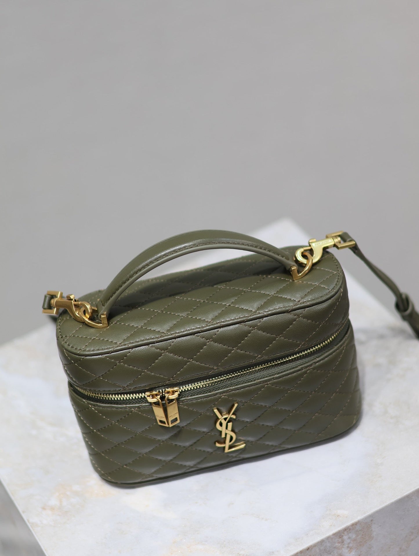 GABY MINI VANITY BAG 18 IN ARMY GREEN LAMBSKIN