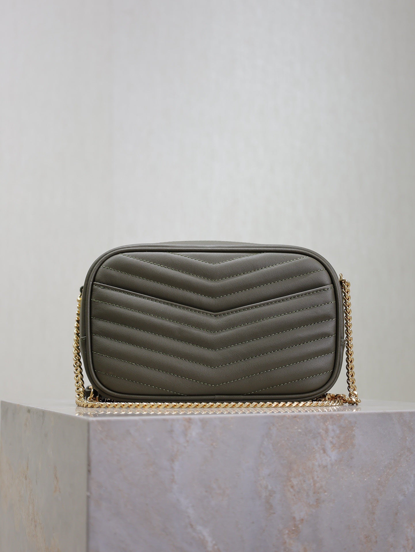 LOU MINI CAMERA BAG 18 IN KOMBU GREEN QUILTED CALFSKIN