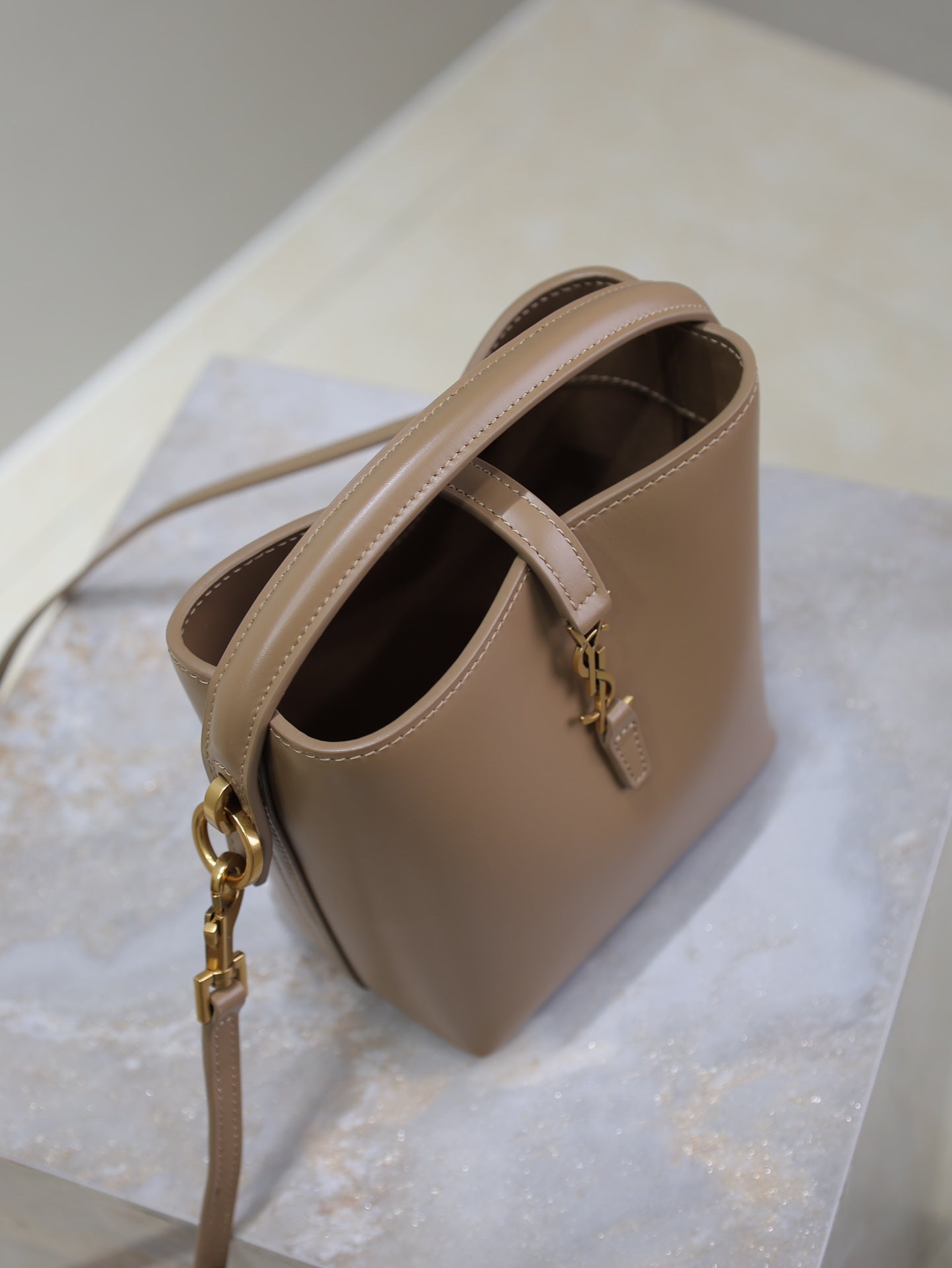 LE 37 MINI BUCKET BAG 15 IN BROWN CALFSKIN GOLD HARDWARE