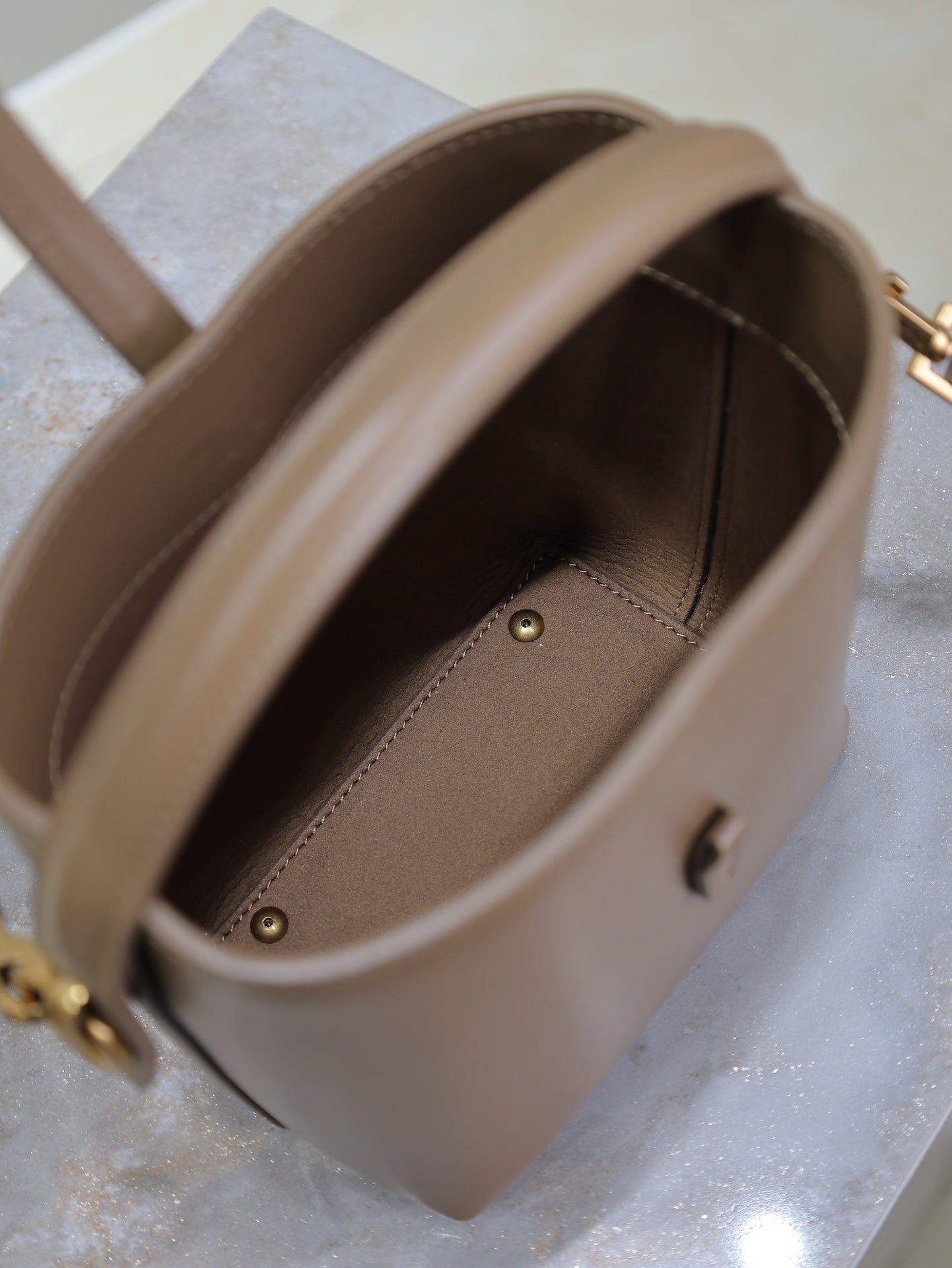 LE 37 MINI BUCKET BAG 15 IN BROWN CALFSKIN GOLD HARDWARE