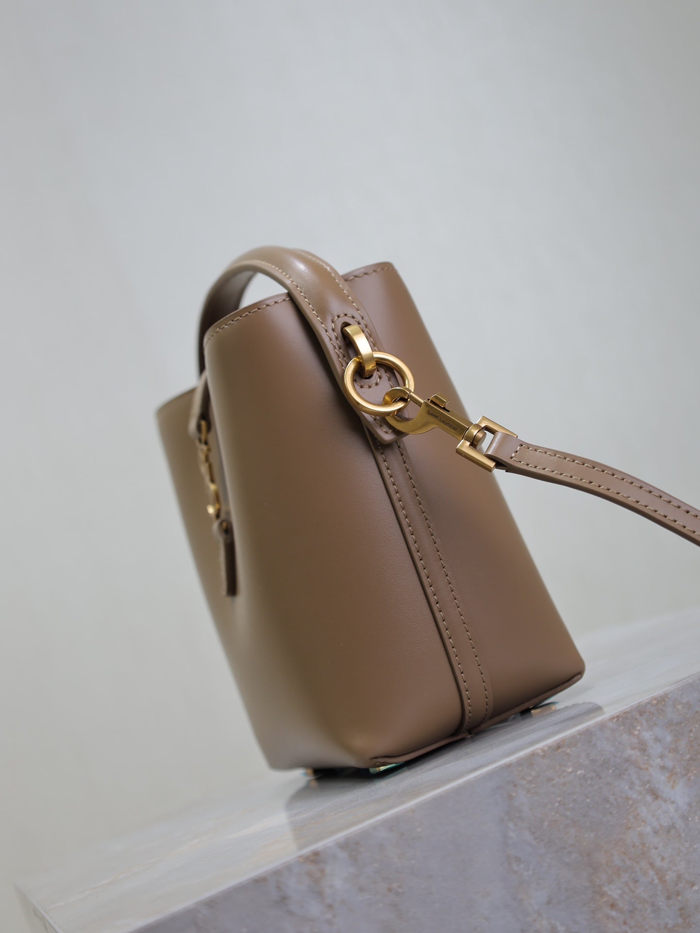 LE 37 MINI BUCKET BAG 15 IN BROWN CALFSKIN GOLD HARDWARE