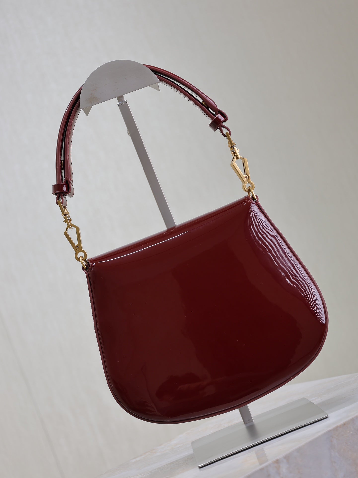 VOLTAIRE SADDLE BAG 21 IN BORDEAUX RED PATENT CALFSKIN