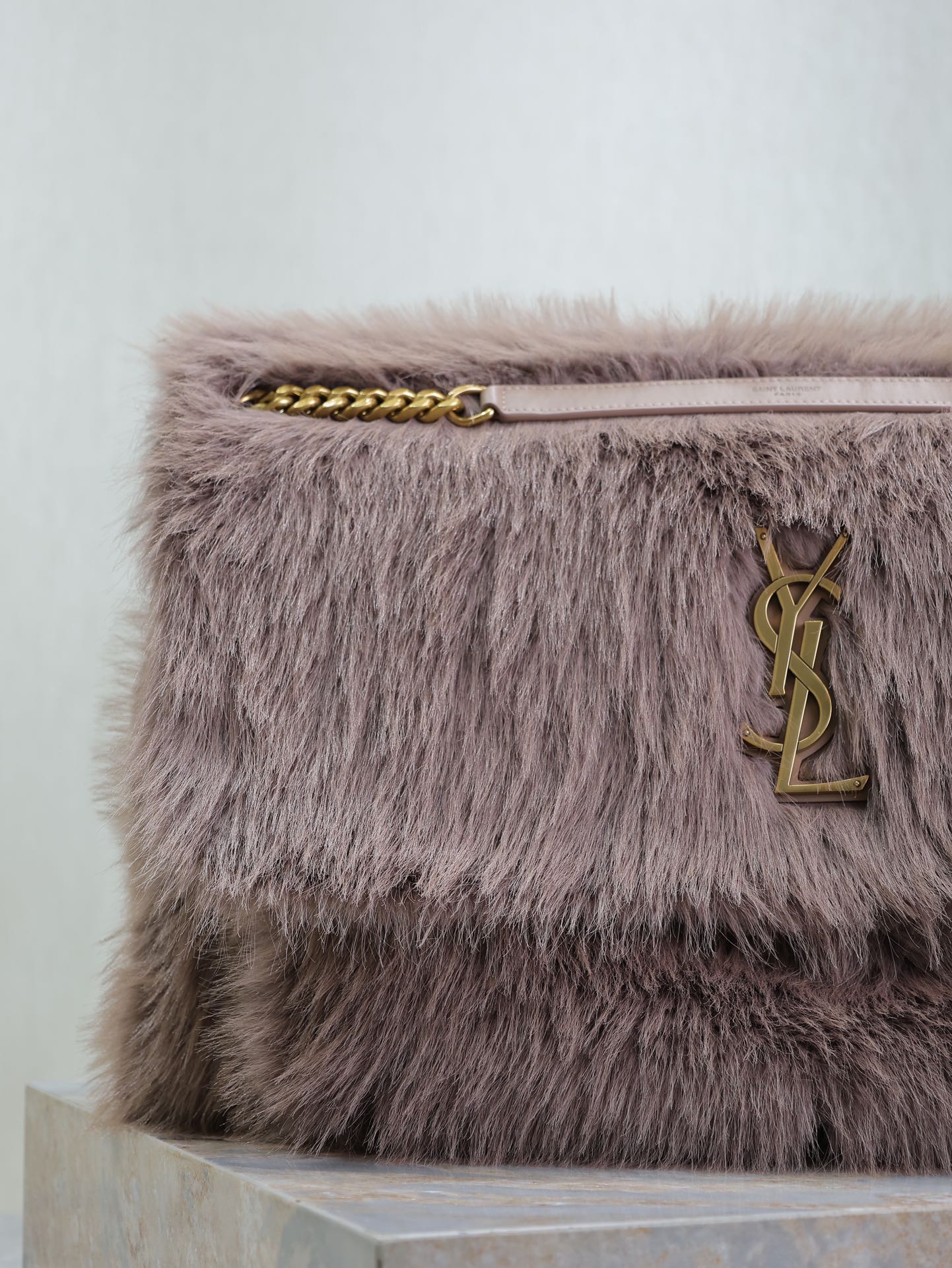 NIKI 47 IN LIGHT PURPLE RABBIT FUR GOLD HARDWARE