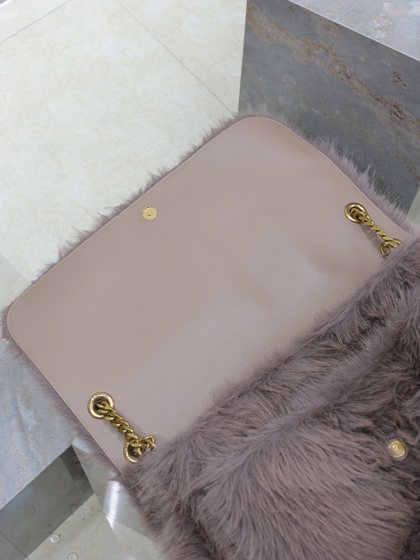 NIKI 47 IN LIGHT PURPLE RABBIT FUR GOLD HARDWARE