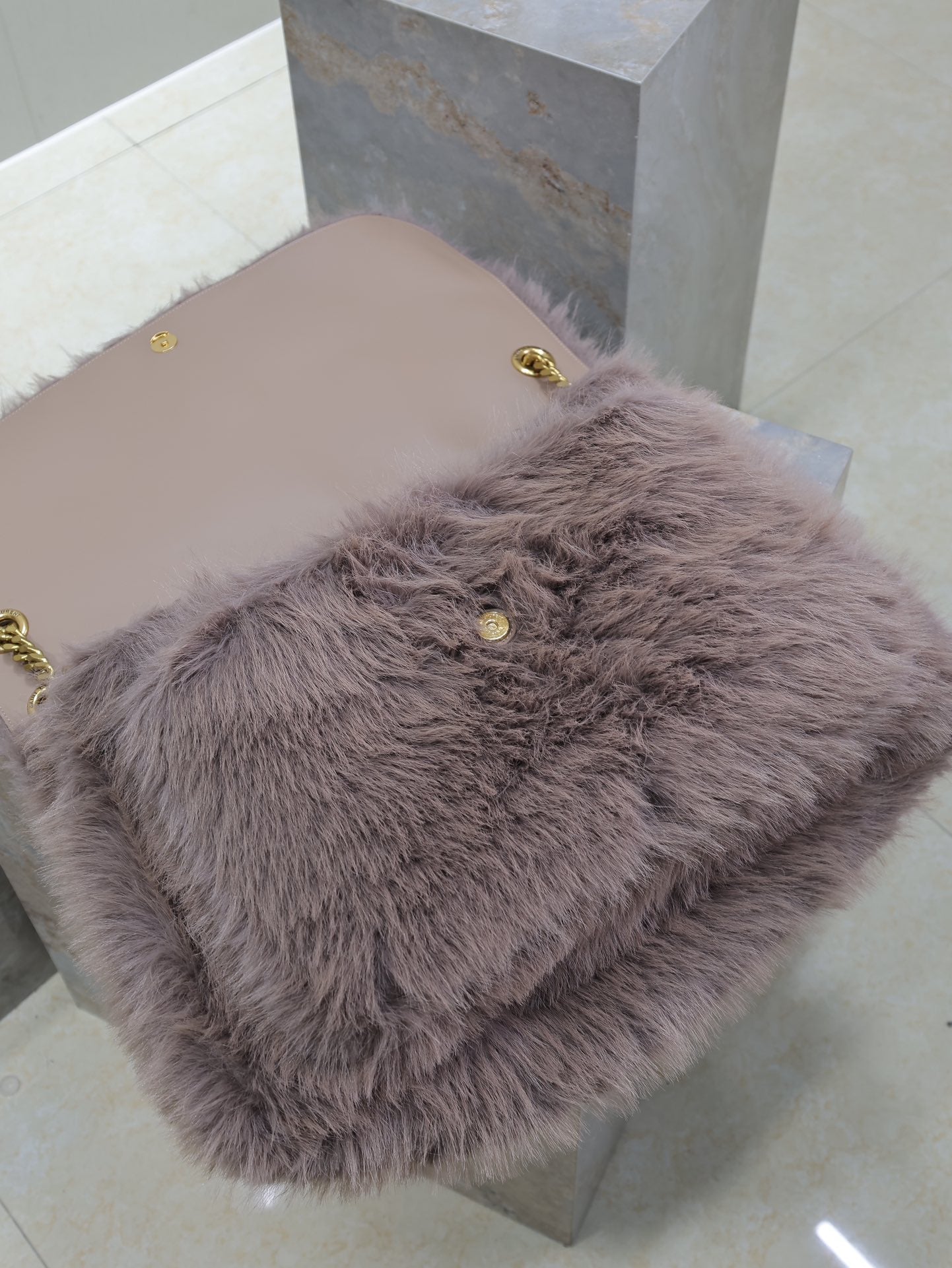 NIKI 47 IN LIGHT PURPLE RABBIT FUR GOLD HARDWARE