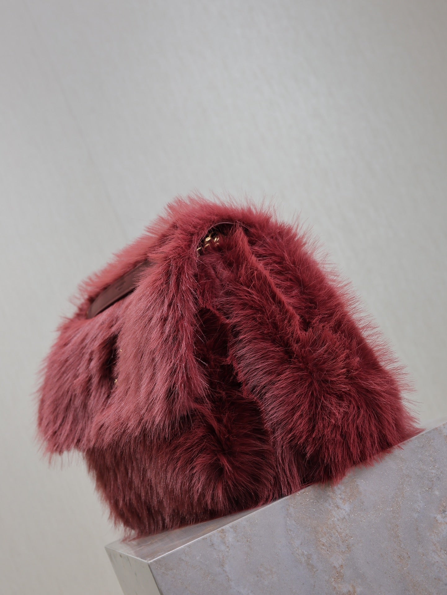 NIKI LARGE 32 IN CURRANT RED RABBIT FUR GOLD HARDWARE