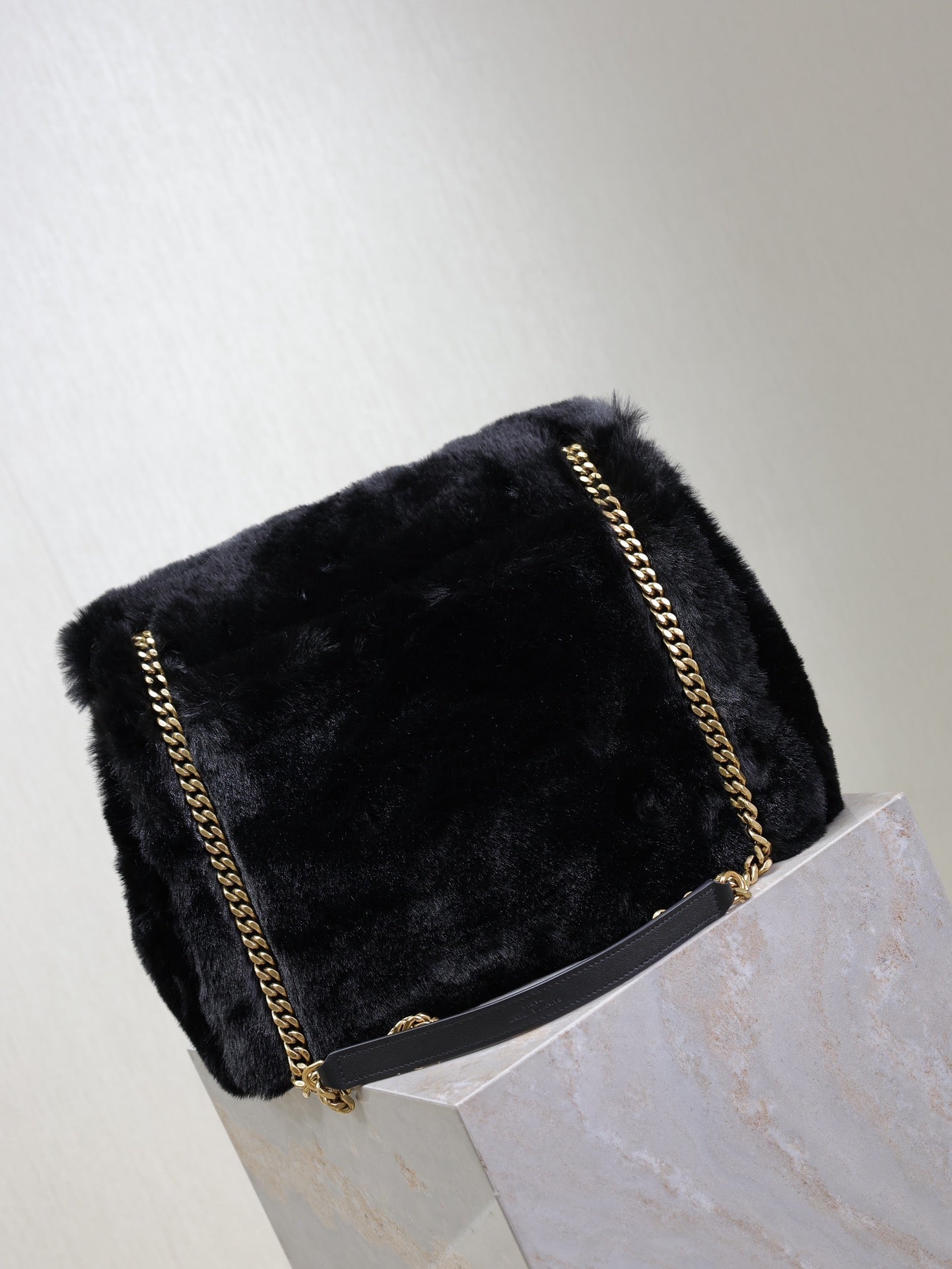 NIKI LARGE 32 IN BLACK RABBIT FUR GOLD HARDWARE