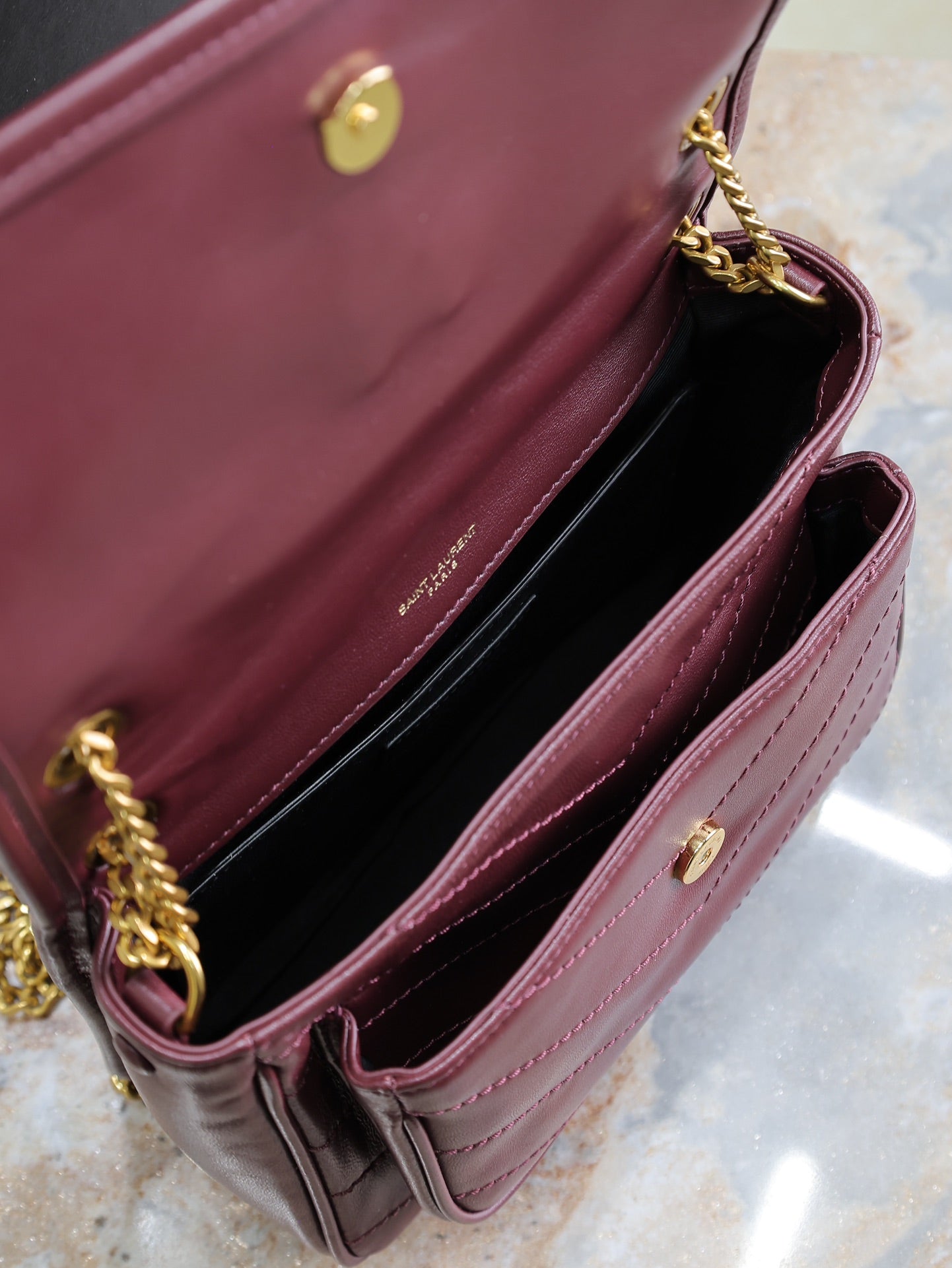 NIKI BABY 22 IN WINE RED LAMBSKIN GOLD CHAIN