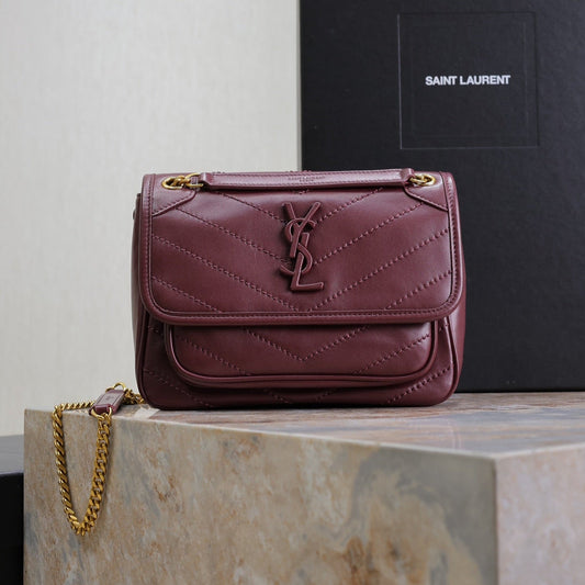 NIKI BABY 22 IN WINE RED LAMBSKIN GOLD CHAIN