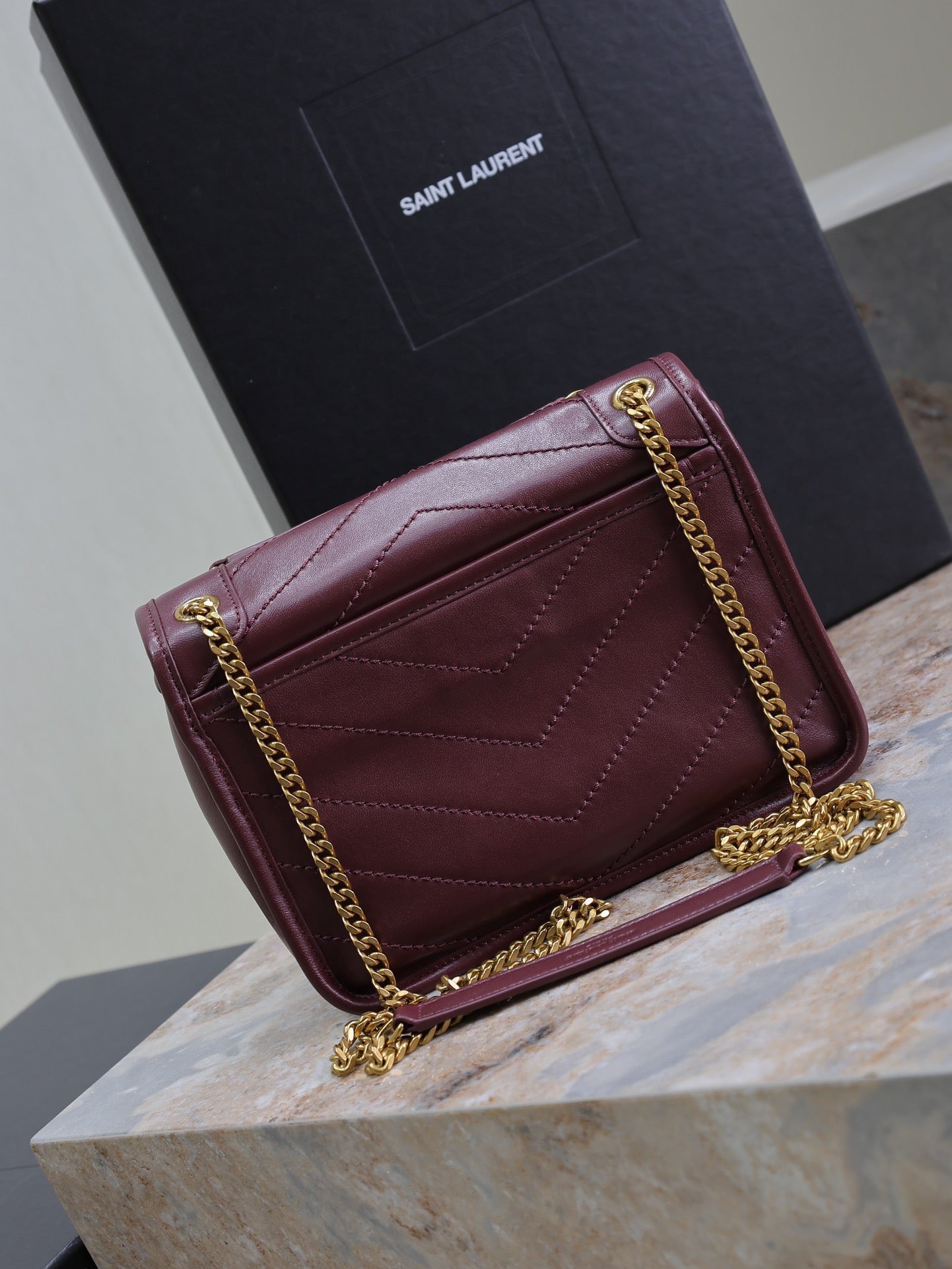 NIKI BABY 22 IN WINE RED LAMBSKIN GOLD CHAIN