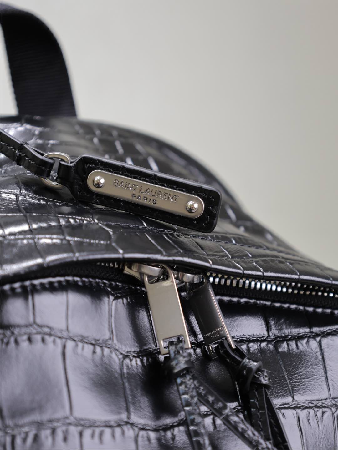 CITY BACKPACK 38 IN BLACK CROCODILE EMBOSSED CALFSKIN