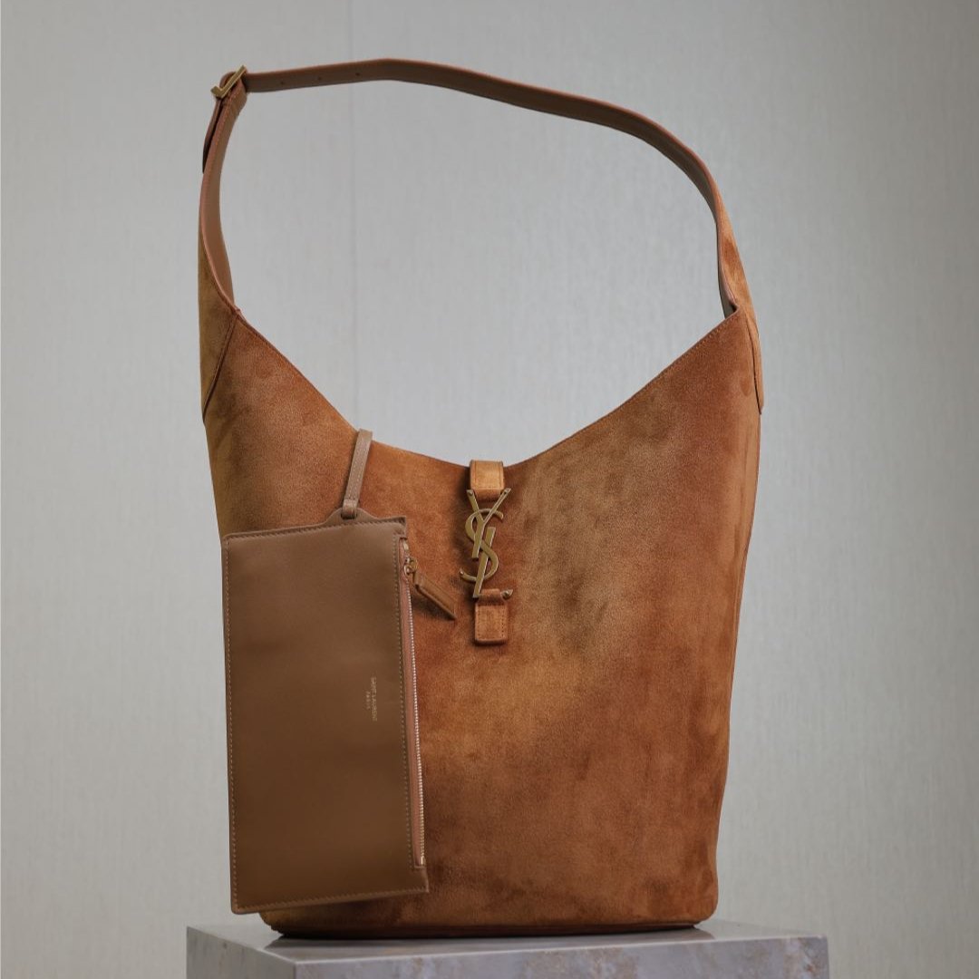 LE 5 À 7 LARGE SUPPLE HOBO BAG 31 IN BRONZE BROWN SUEDE