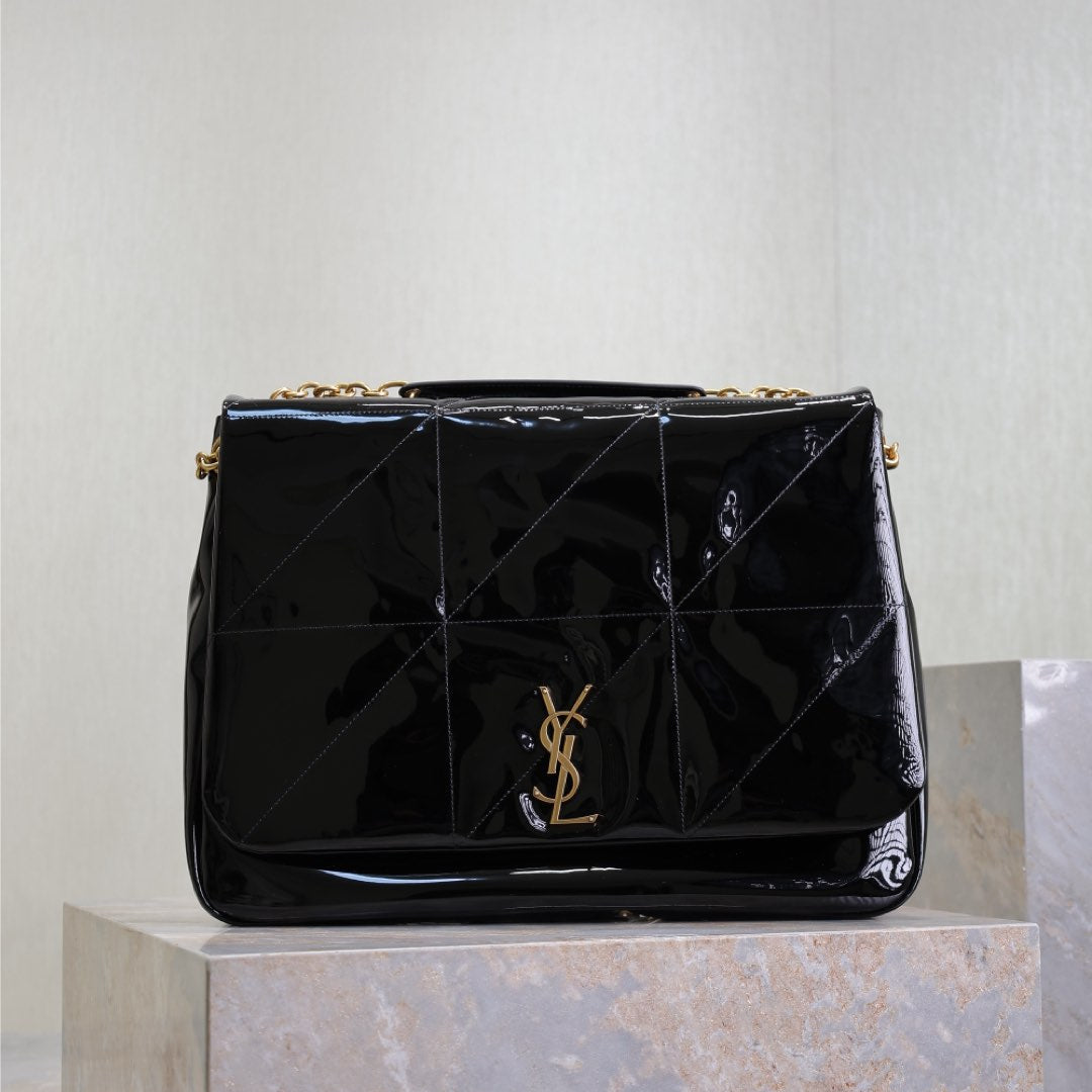 JAMIE 4.3 LARGE BAG 43 IN BLACK PATENT LAMBSKIN GOLD HARDWARE