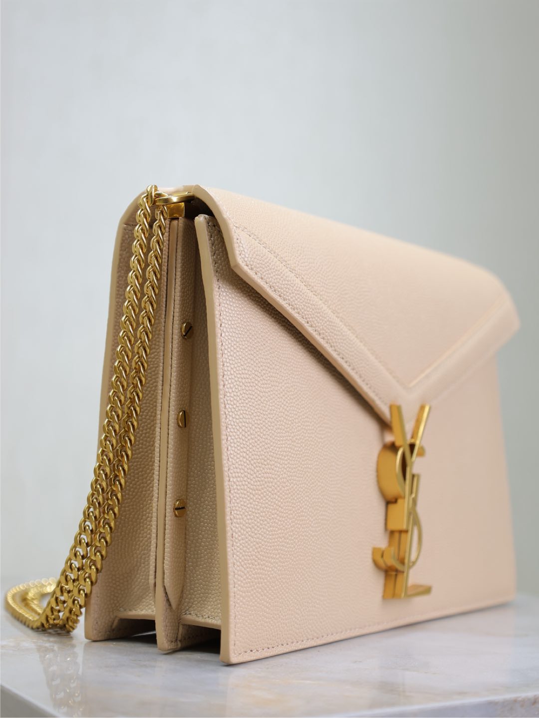 CASSANDRA CHAIN BAG 22 IN APRICOT CAVIAR PATTERN CALFSKIN GOLD HARDWARE