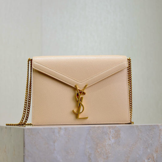 CASSANDRA CHAIN BAG 22 IN APRICOT CAVIAR PATTERN CALFSKIN GOLD HARDWARE