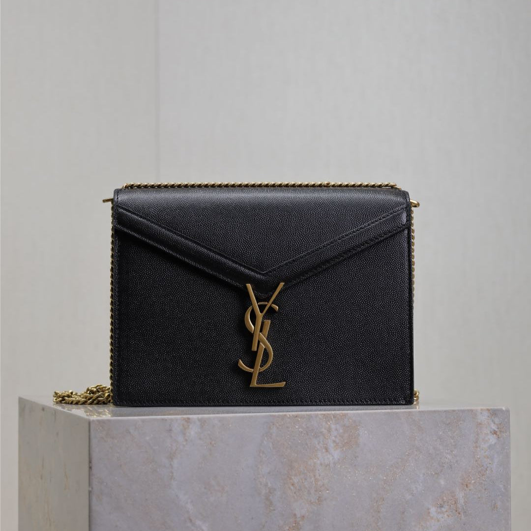 CASSANDRA CHAIN BAG 22 IN BLACK CAVIAR PATTERN CALFSKIN GOLD HARDWARE