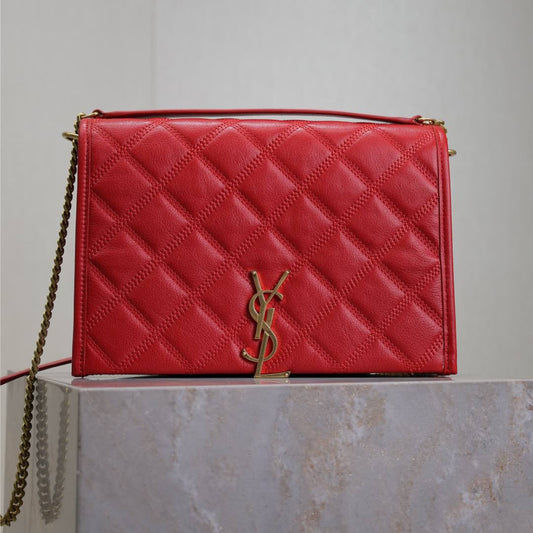 BECKY 25 IN RED QUILTED LAMBSKIN GOLD HARDWARE