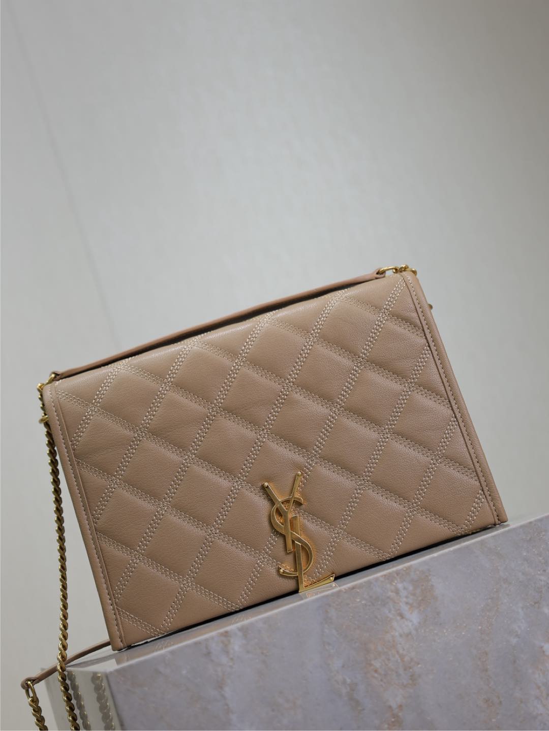 BECKY 25 IN MEDIUM BROWN QUILTED LAMBSKIN GOLD HARDWARE