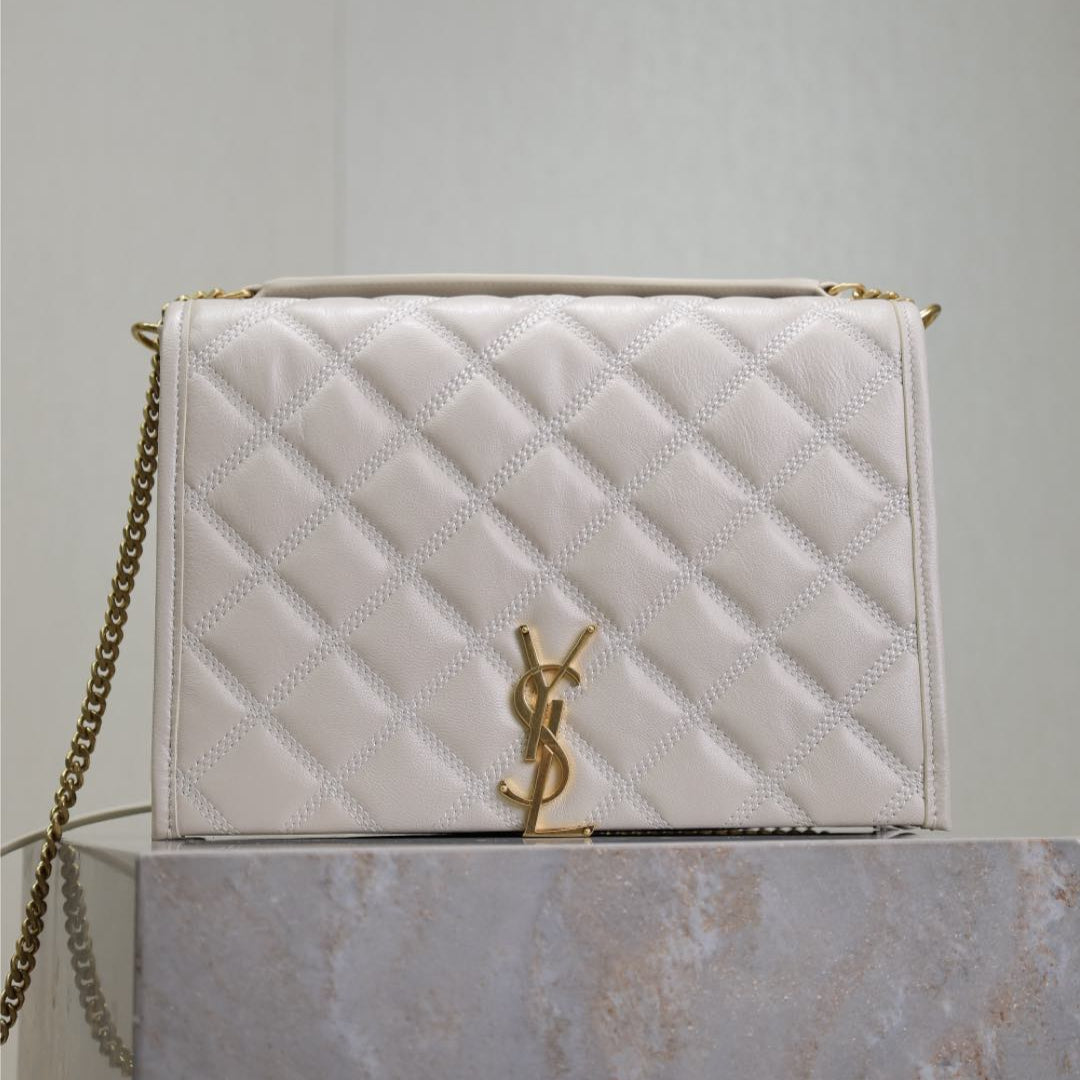 BECKY 26 IN WHITE QUILTED LAMBSKIN GOLD HARDWARE