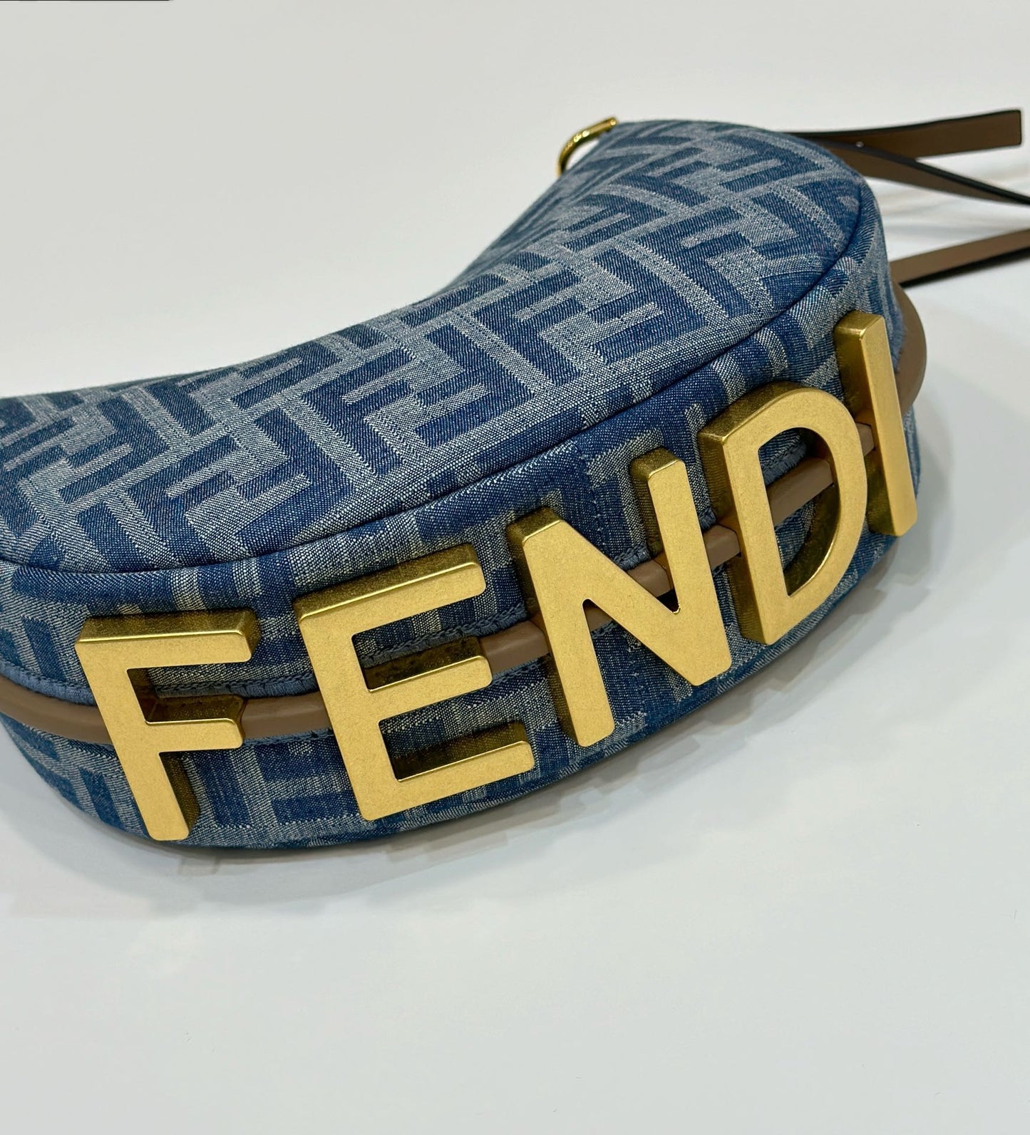 FENDIGRAPHY MINI 20 BAG IN AEGEAN BLUE DENIM FABRIC WITH GOLD HARDWARE