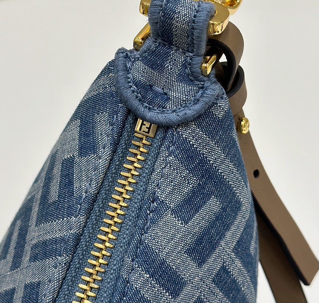 FENDIGRAPHY MINI 20 BAG IN AEGEAN BLUE DENIM FABRIC WITH GOLD HARDWARE