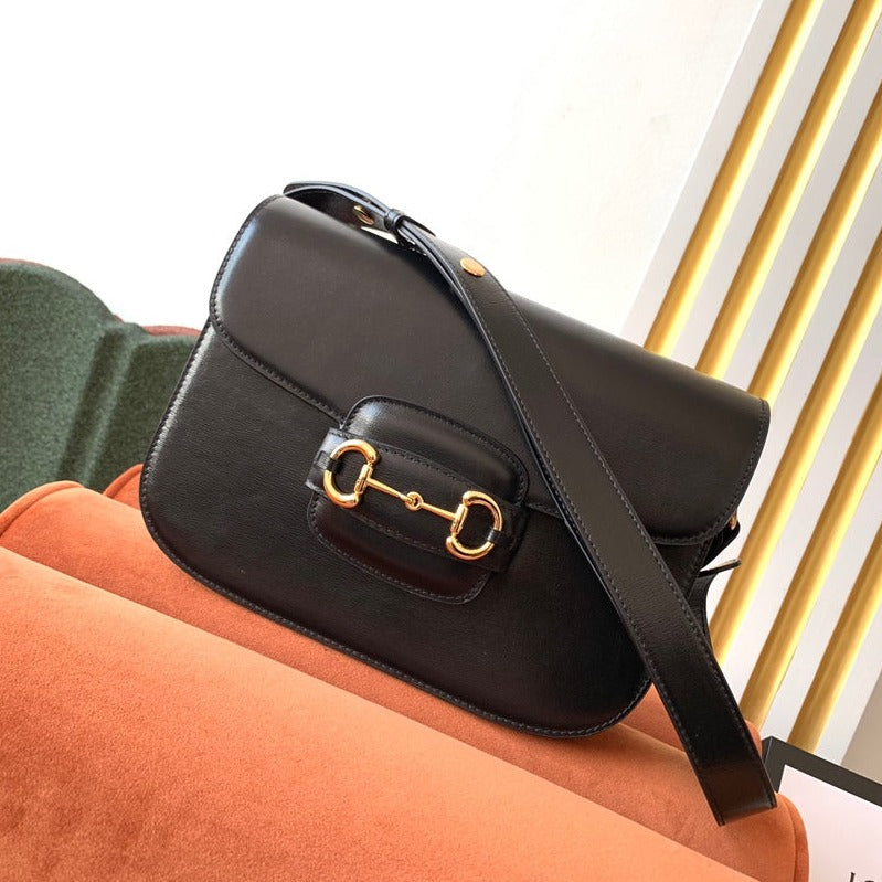 GG 1955 Horsebit Bag 25cm Black Calfskin Gold Hardware