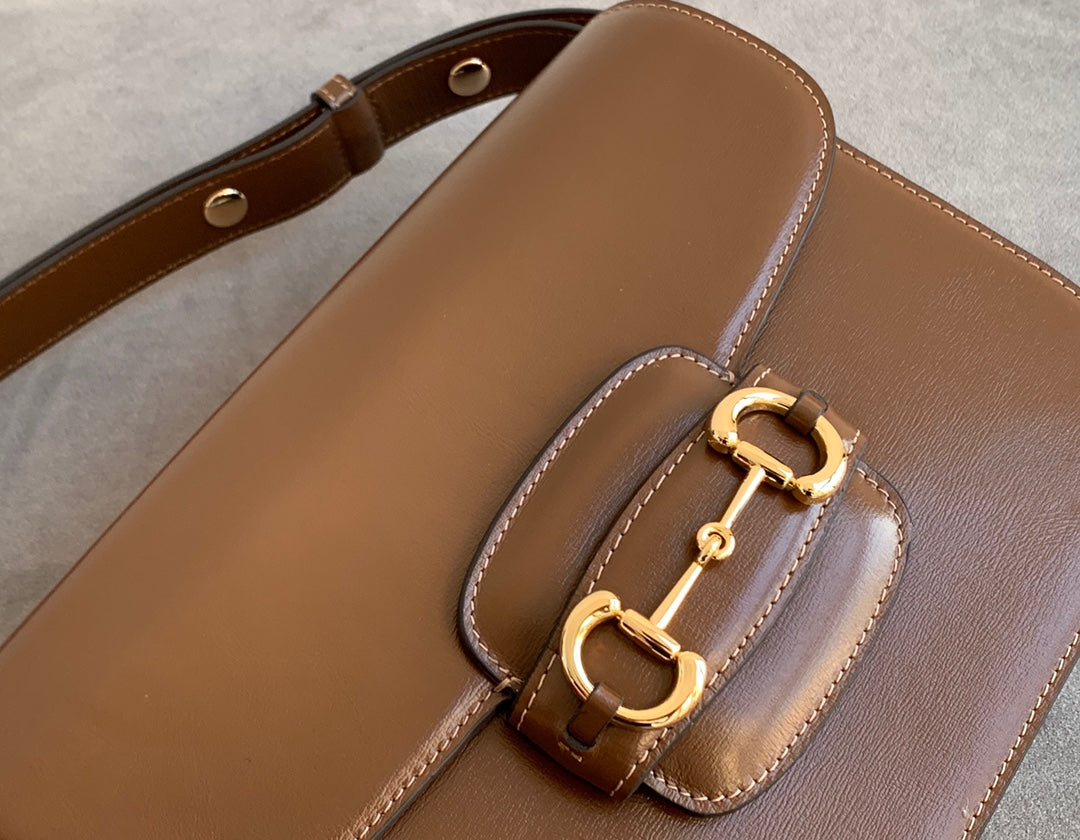 GG 1955 Horsebit Bag 25cm Brown Calfskin Gold Hardware