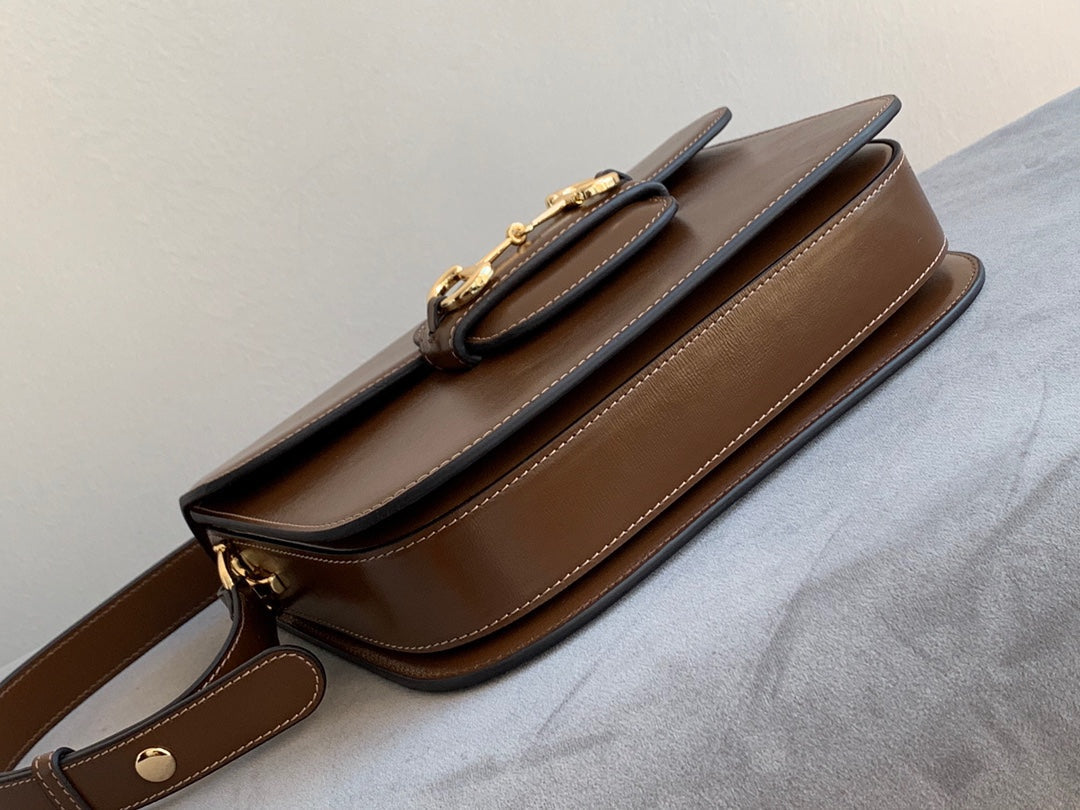 GG 1955 Horsebit Bag 25cm Brown Calfskin Gold Hardware