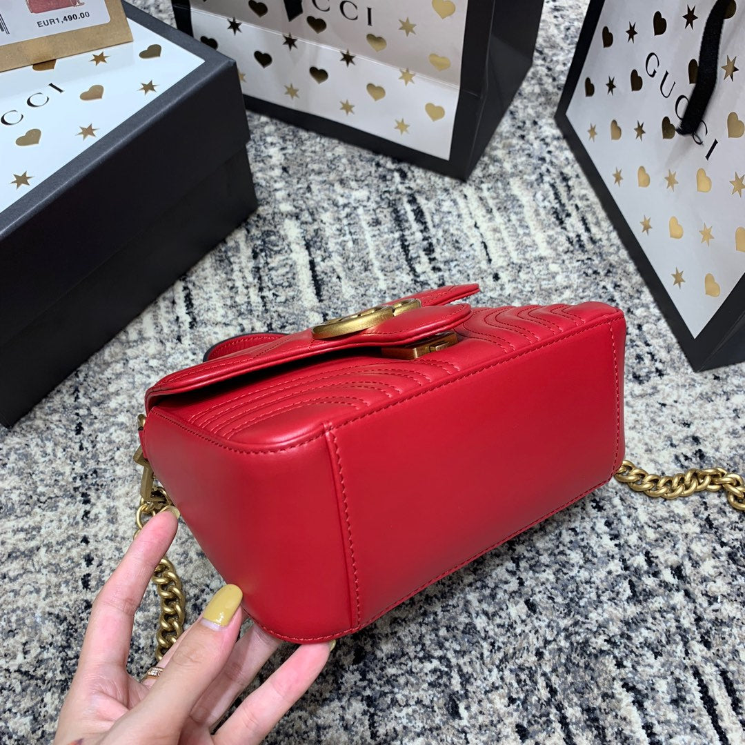 GG Marmont 21cm Mini Top Red Calfskin Gold Hardware