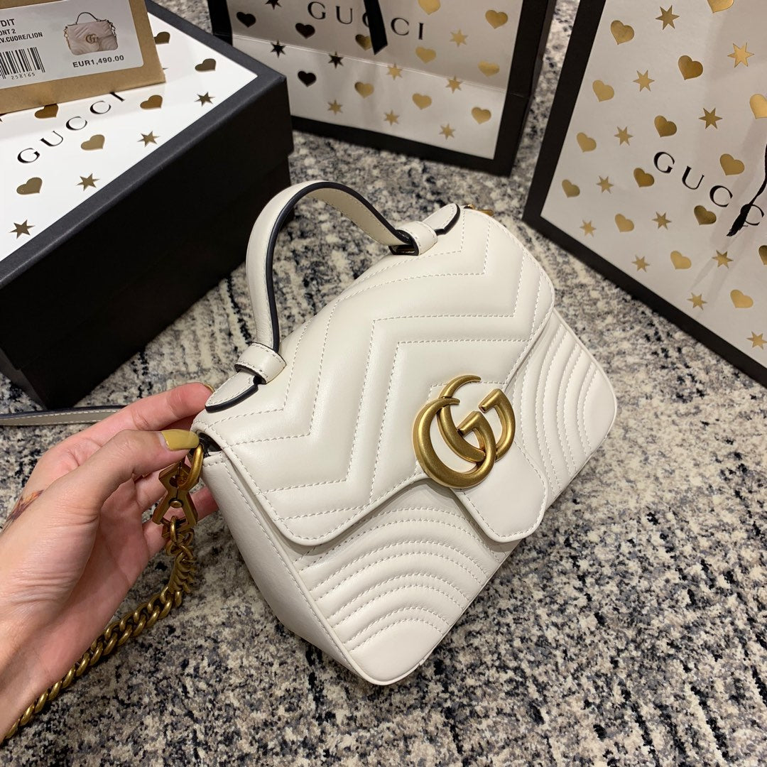 GG Marmont 21cm Mini Top White Calfskin Gold Hardware