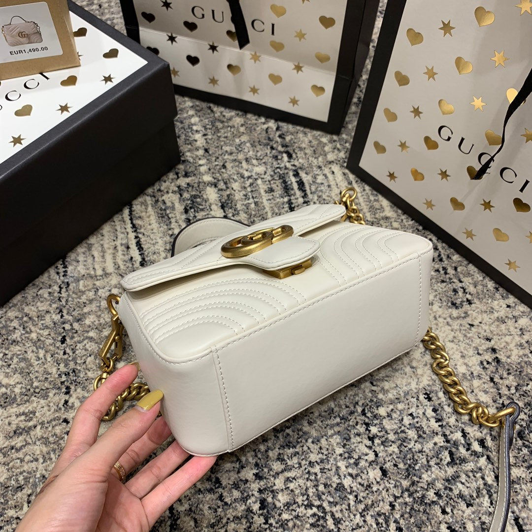 GG Marmont 21cm Mini Top White Calfskin Gold Hardware