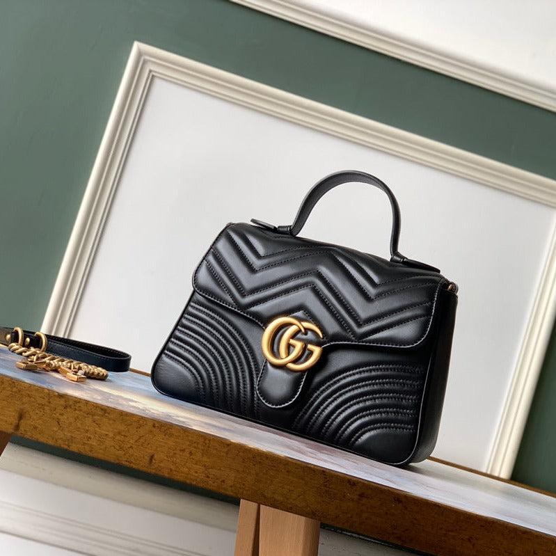 GG Marmont 26.5cm Black Calfskin Gold Hardware