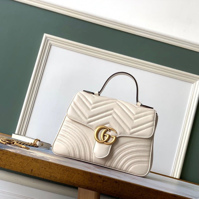 GG Marmont 26.5cm White Calfskin Gold Hardware