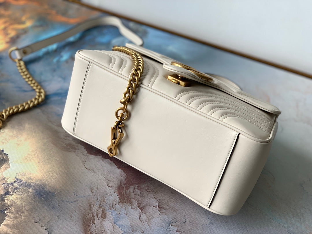 GG Marmont 26.5cm White Calfskin Gold Hardware