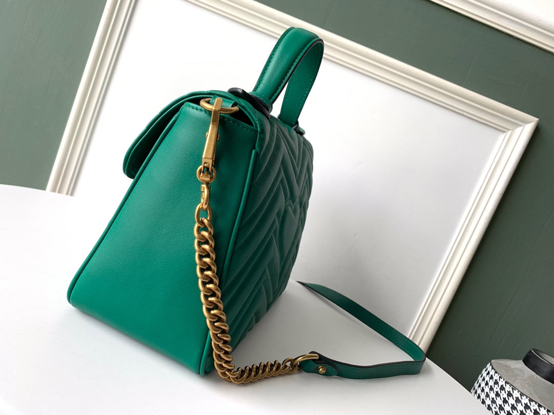 GG Marmont 26.5cm Green Calfskin Gold Hardware