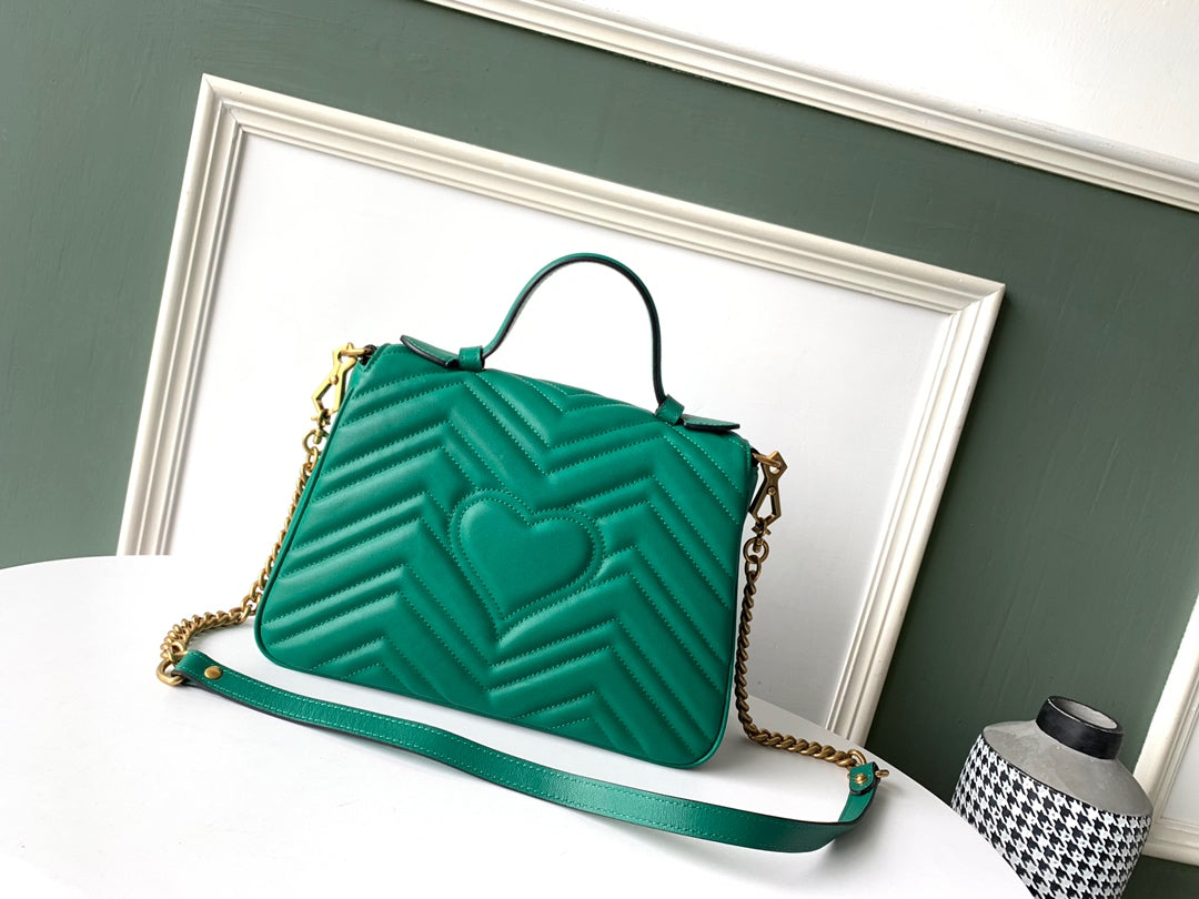 GG Marmont 26.5cm Green Calfskin Gold Hardware