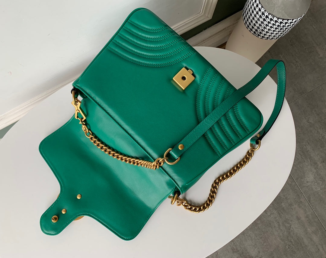 GG Marmont 26.5cm Green Calfskin Gold Hardware